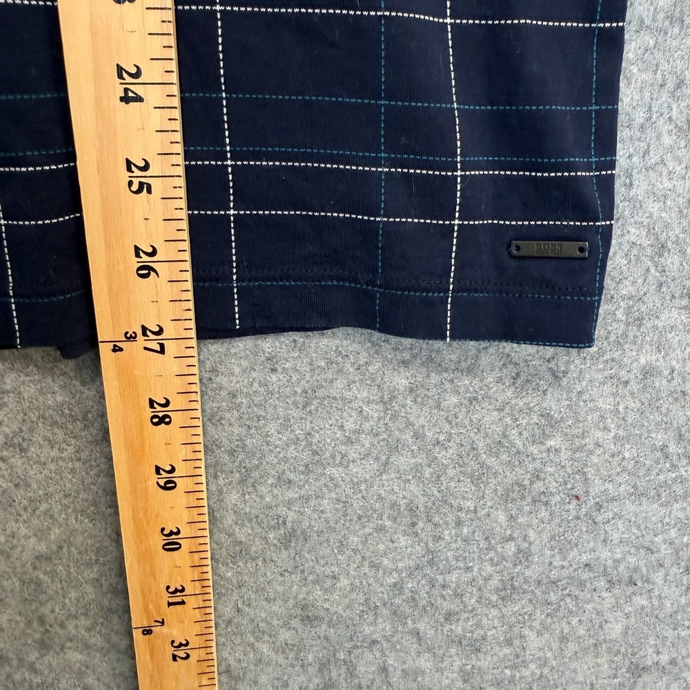 Hugo Boss Mercerised Polo Shirt Mens Large Regular Fit Navy‎ Blue Grid Pattern - Picture 6 of 10